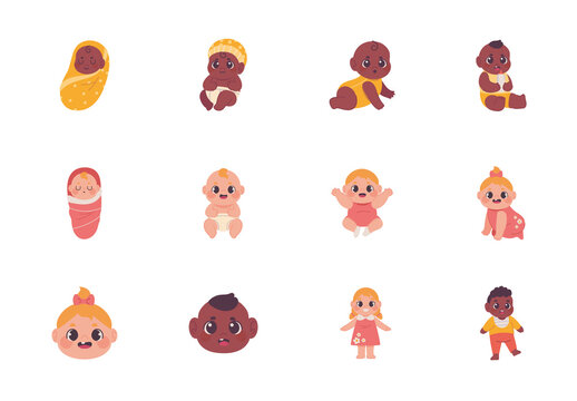 Colorful Cute Infant Baby Illustration Set