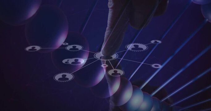 Index finger entering helix midline pressing central node lighting holo UI mapping avatars for tech