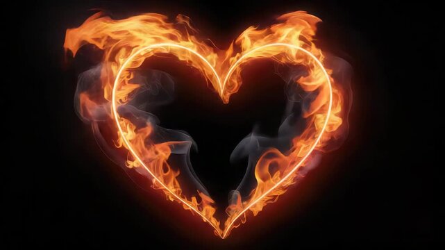 Fiery heart animation glows with passionate love against a dark backdrop in this dynamic video