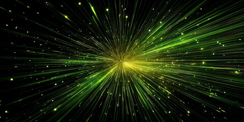 Abstract Digital Artwork of Green And Yellow Light Trails on Black Background