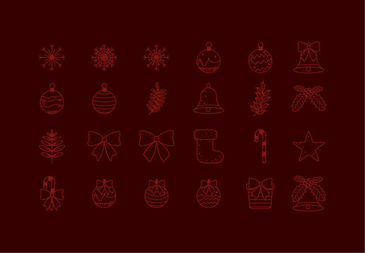 Red Christmas Elegant Holiday Icon Set Collection
