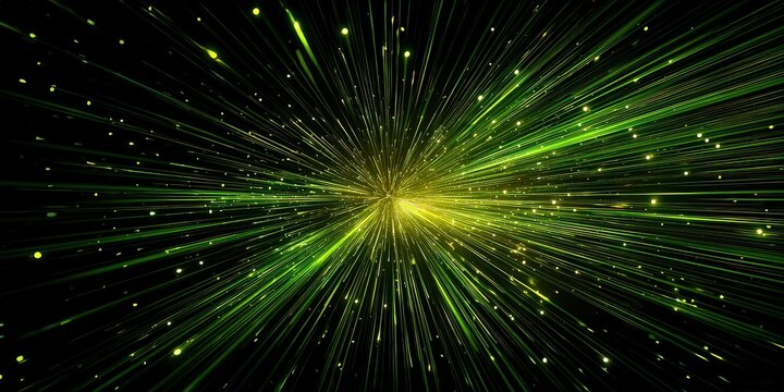 Abstract Digital Artwork of Green And Yellow Light Trails on Black Background - Powered by Adobe