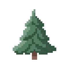 Pixel art evergreen pine tree icon came asset. Vector illustration