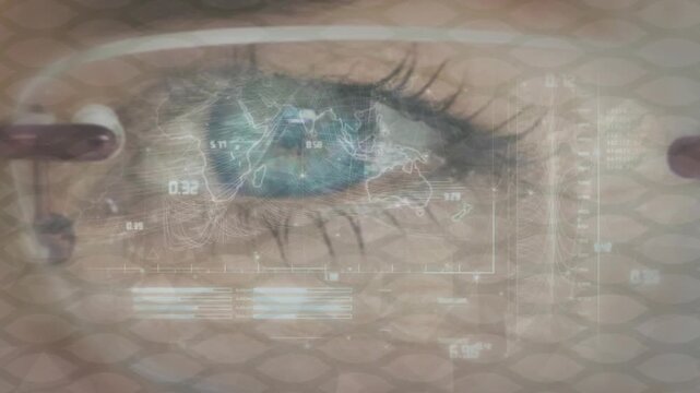 On activation HUD projecting map and readouts over blue iris while eyepiece aligning for ID scan