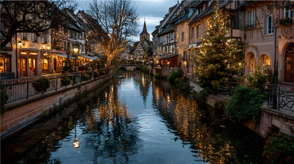 Colmar, Alsace. Marche de Noel is famous alsacian Christmas Market with gingerbread houses and local craftsmen, beautiful Europe.