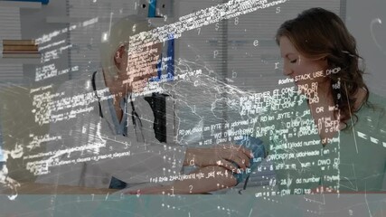 Patient extending arm initiating medical doctor fitting cuff and measuring BP under malware overlay