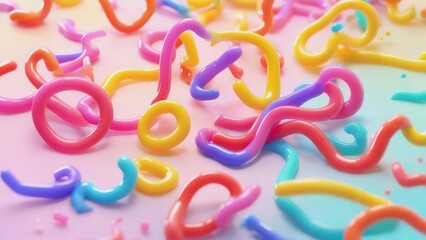 Fototapeta premium Playful, colorful, and abstract glossy ribbons intertwine across a gradient surface