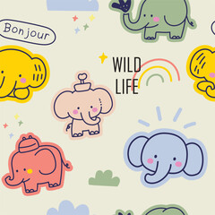 Adorable elephant doodle seamless pattern