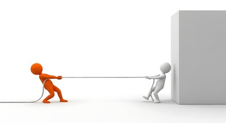 Conceptual image of two figures in a tug of war.