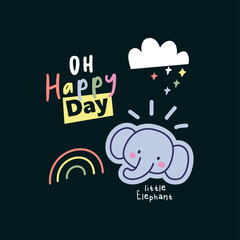 Happy elephant doodle vector set 