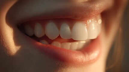 Obraz premium Close up perspective reveals a wide, genuine smile showcasing perfect white teeth and healthy lips