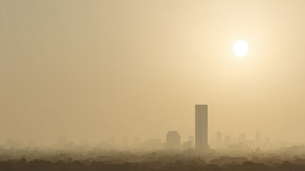 in minimalist urban landscape ultrabright sunset casts warm glow over city skyline