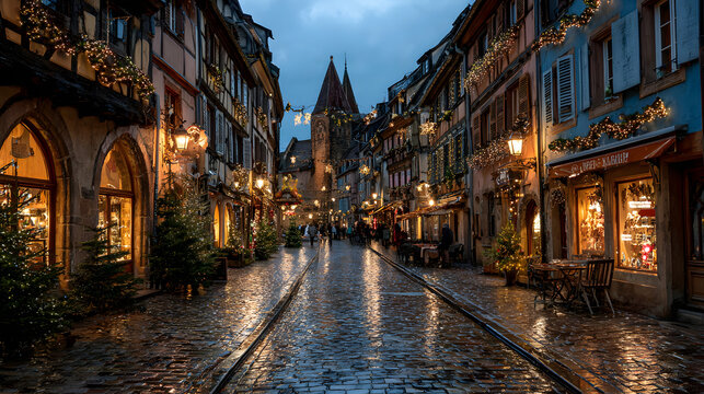 Colmar, Alsace. Marche de Noel is famous alsacian Christmas Market with gingerbread houses and local craftsmen, beautiful Europe. - Powered by Adobe