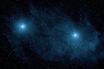Blue Nebula with Two Glowing Stars in a Starry Night Sky Detailed Astrophotography with Cosmic Dust and Gas Clouds