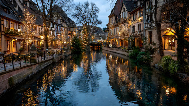 Colmar, Alsace. Marche de Noel is famous alsacian Christmas Market with gingerbread houses and local craftsmen, beautiful Europe.