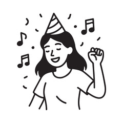 Celebrate Life's Moments A joyful icon of a woman dancing at a party full of music and confetti, perfect for event invitations and greeting cards!