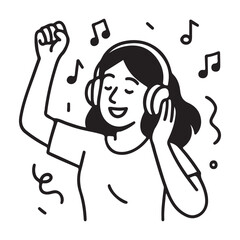 Cheerful woman with headphones enjoying music and dancing, expressing joy and carefree spirit in a fun, lively moment of pure happiness and relaxation