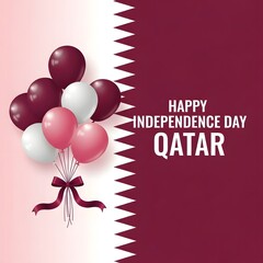 Happy independence day qatar with colorful balloons and ribbon, symbolizing joy and freedom for the nation