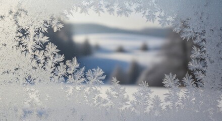 Winter Window Frost - A Glimpse of a Snowy Landscape.