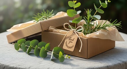 A thank you gift box filled with natural greenery and a thoughtful message conveying gratitude and appreciation