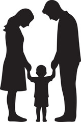  Family Silhouette Parents and Child Holding Hands, Symbolizing Love, Care, and Unity in Parenthood
