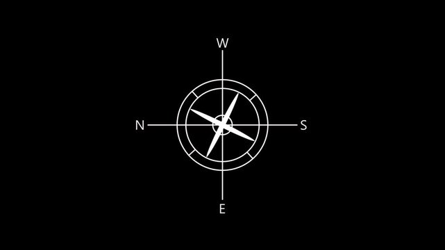 White Compass Rose Icon with Cardinal Directions on Black Background navigation north