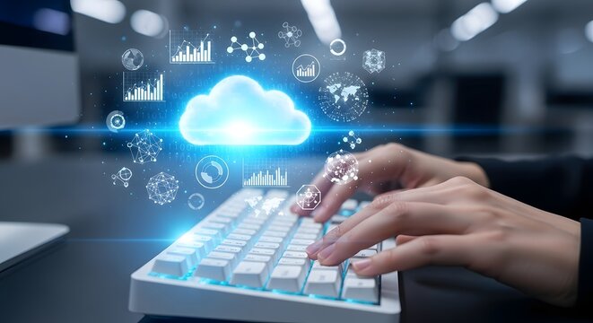 Cloud Computing Technology and Digital Data Network Connections. - Powered by Adobe