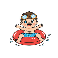 Fototapeta premium Happy boy floating in inflatable ring at the pool
