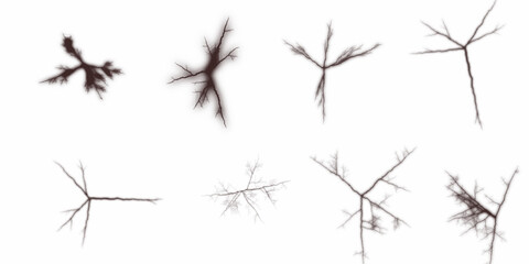 Cracks, vector illustrations set. Crack illustration set, fracture pattern design, surface damage texture, radial and jagged break art, white vector graphic, abstract destruction.