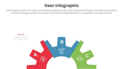 Gear shape infographic 5 point stage template with gears part movement from all direction bounce video animation or animated