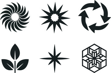 Obraz premium Diverse abstract vector icons set with nature, recycling, stars & geometric shapes