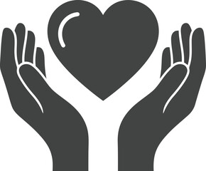 Obraz premium Hands holding heart icon vector: charity, love, care, support, health, protection symbol