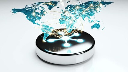 A shiny router design with a world map and digital connections streaming outward - Powered by Adobe