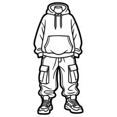 Trendy streetwear outfit with oversized hoodie and cargo pants for urban lifestyle
