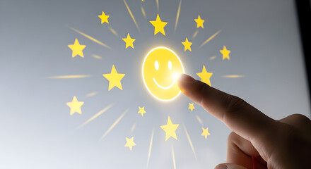 Customer Satisfaction Survey with Star Rating and Happy Face Icon.