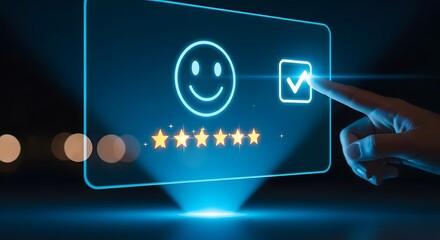 Customer Satisfaction Survey with Star Rating and Happy Face Icon.