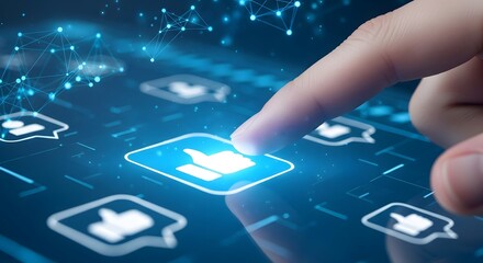 Customer Satisfaction Survey with Thumbs Up Icon on Digital Screen.