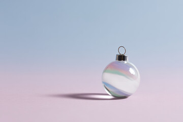 delicate glass christmas ornament radiating with soft glow placed against clean pastelcolored background