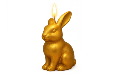 Golden rabbit bunny candle burning flame for easter