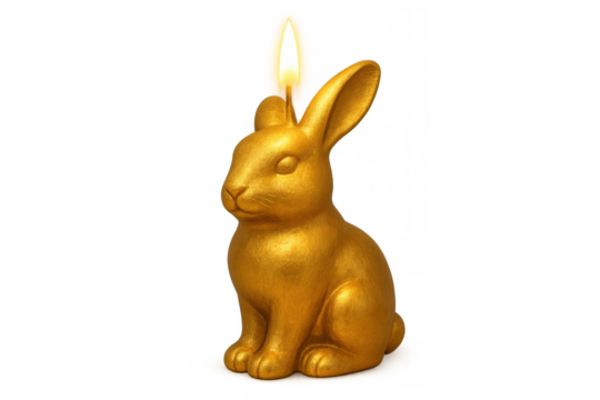 Golden rabbit bunny candle burning flame for easter