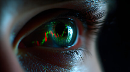 Financial Market Reflection: An eye, reflecting the dynamic fluctuations of the financial market, encapsulates the intensity and focus of trading and investment.