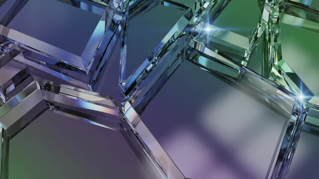 Glass cubes forming geometric structure with star at center, set against calming green background, perfect for designers seeking to convey sense of modern minimalism, sleekness.