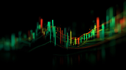 Financial Data Visualization: Abstract representation of financial data analysis and investment chart with color indicator lights illuminating