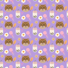 Fototapeta premium Cute Dessert and Bear Face Illustration Pattern