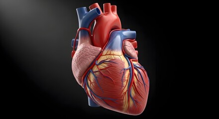 Detailed 3D Anatomical Model of the Human Heart with Blood Vessels.