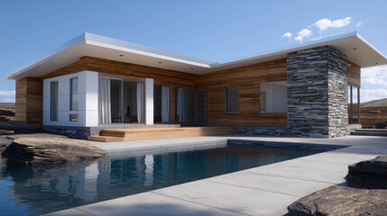 Modern Coastal Home Design Featuring Low Impact Materials and Rainwater Collection System Amidst Serene Natural Landscape