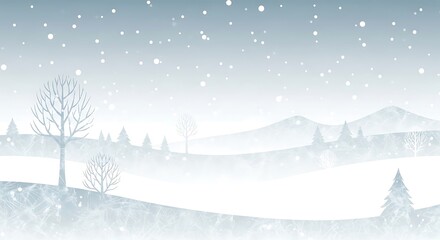 Peaceful Minimalist Winter Snow Landscape Illustration with Falling Snow and Bare Trees
