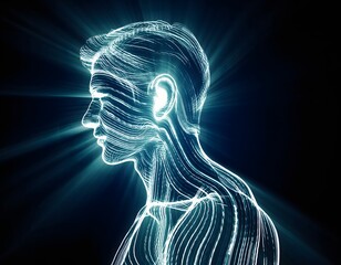 Radiant Human Silhouette Crafted from Vibrant Glowing Brush Strokes, Expressing Artistic Identity, Creative Expression, and Modern Visual Aesthetics