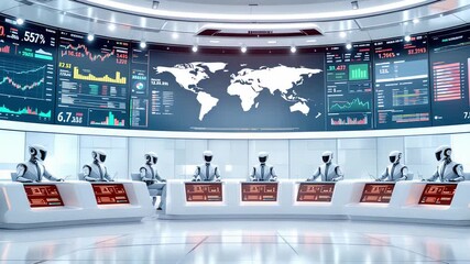 Hightech financial monitoring environment with digital displays - Powered by Adobe