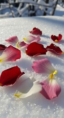 Rose Petals on Snow - A Delicate Winter Scene.